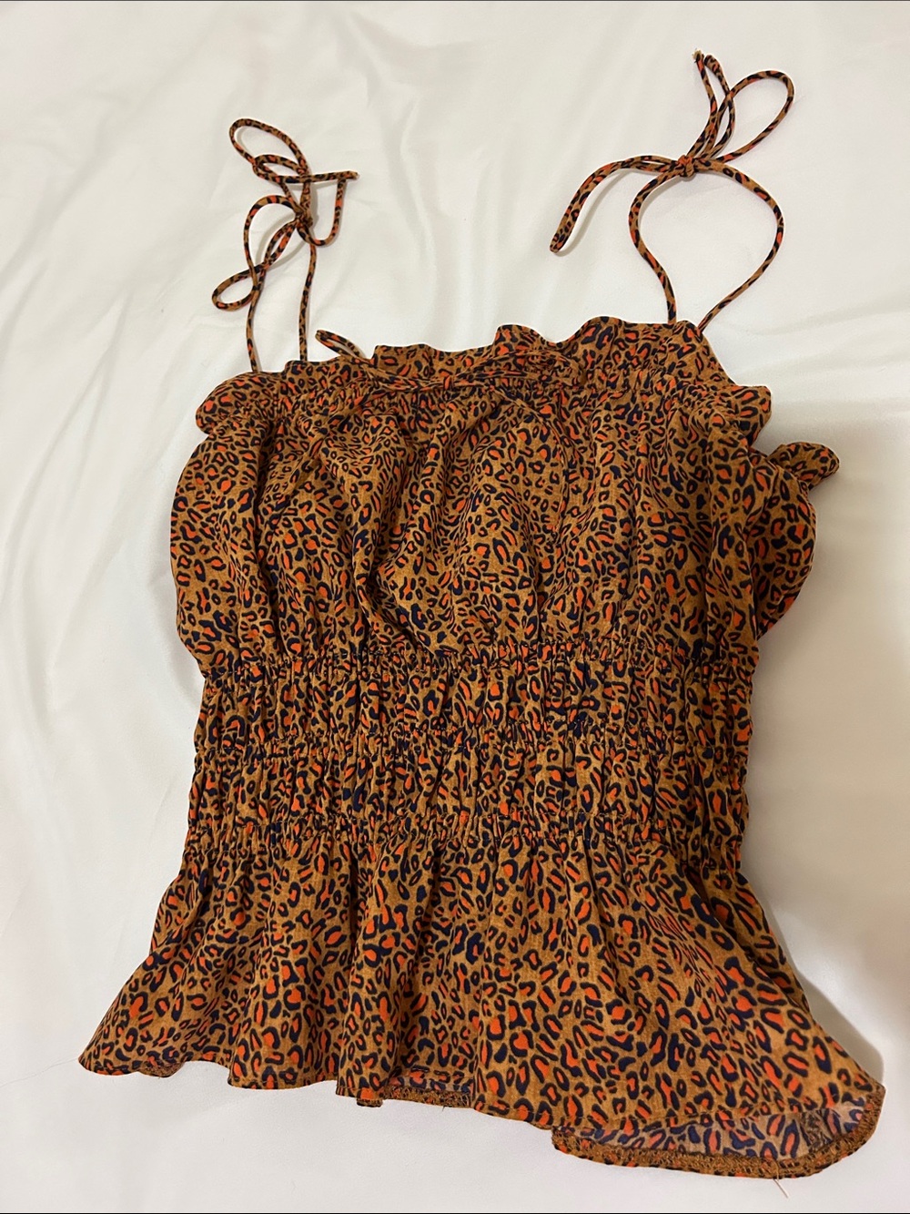 Top shop Leopard Print Smocked Cami Top - Rust/Black